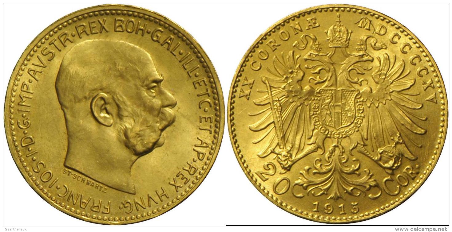 &Ouml;sterreich - Anlagegold: Franz Joseph I. 1848-1916: 20 Kronen 1915 NP, J. 387, Stempelglanz. - Oesterreich