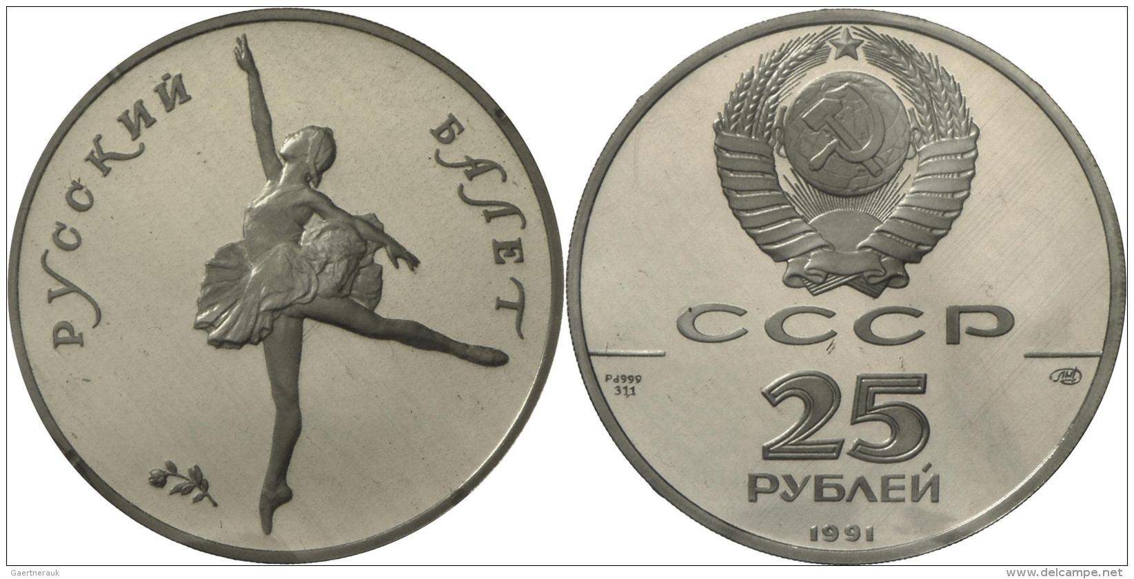 Russland: PALLADIUM BALLERINA 1991: 25 Rubel 1oz, In Originalfolie Und Zertifikat, Polierte Platte. - Russland