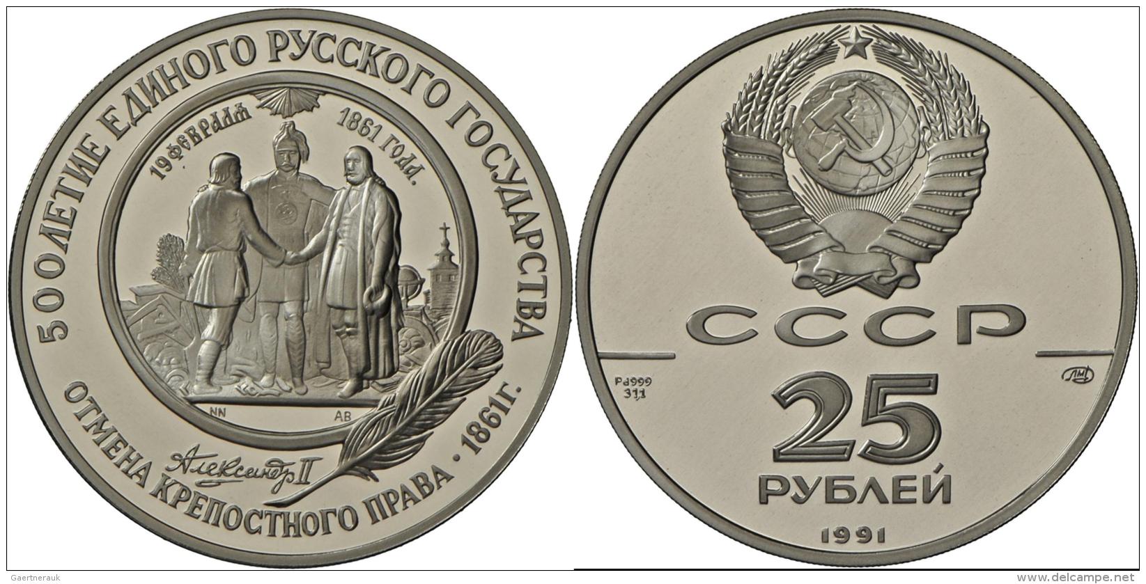 Russland: 500 Jahre Ru&szlig;land: 25 Rubel 1991, 1oz Palladium (12.000 Ex.), Im Etui Und Zertifikat/Umkarton, Polierte - Russland