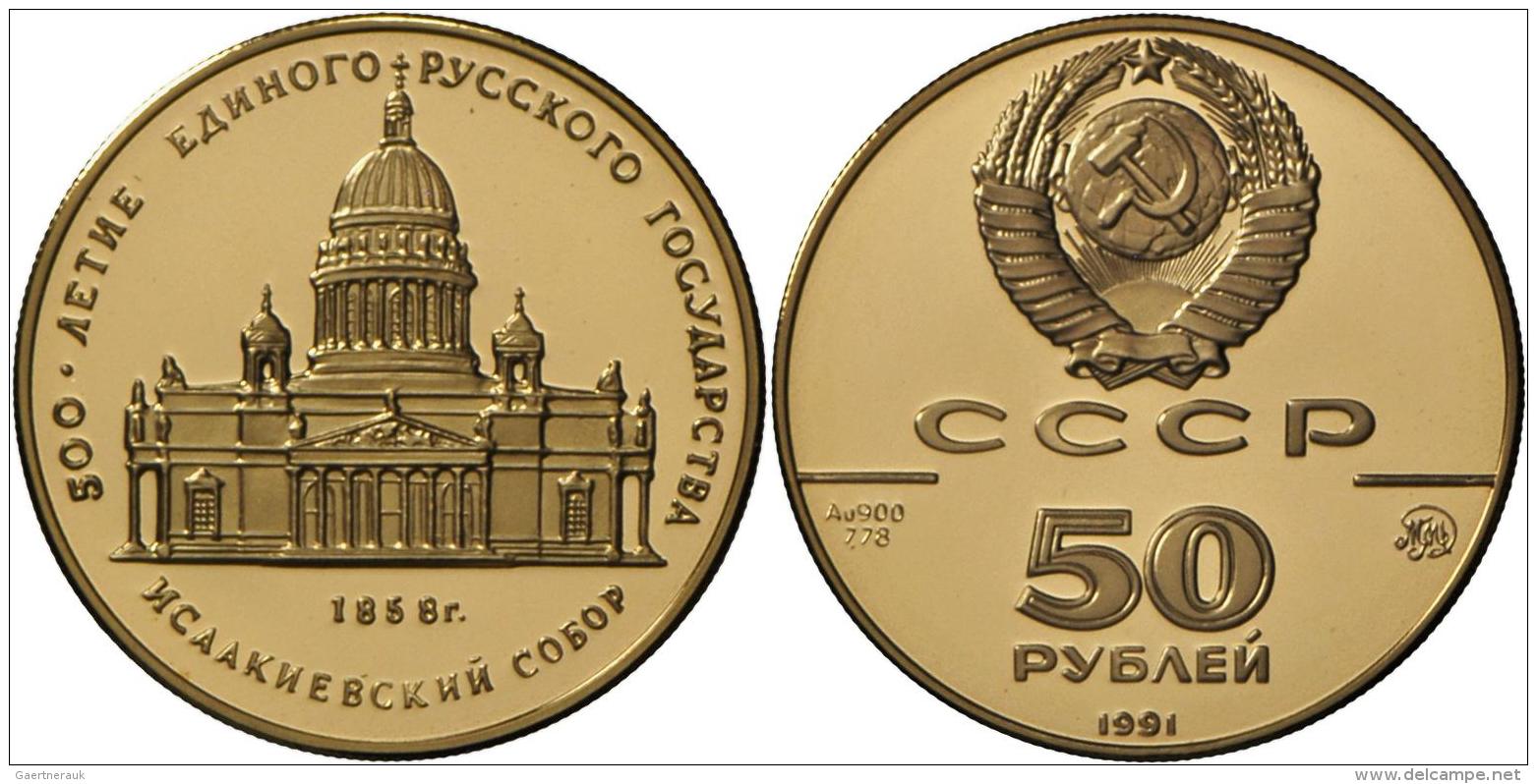 Russland - Anlagegold: St. Isaac Petersburg: 50 Rubel 1991, &frac14;Yoz Gold (25.000 Ex.), Im Etui Und Zertifikat/Umkart - Russland