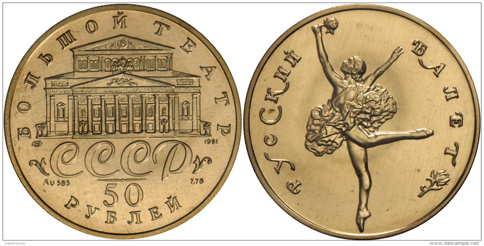 Russland - Anlagegold: Gold BALLERINA: 50 Rubel 1991, &frac14;oz (2.400 Ex.), Mit Zertifikat, 7.775g Fein, In Origilalfo - Russland