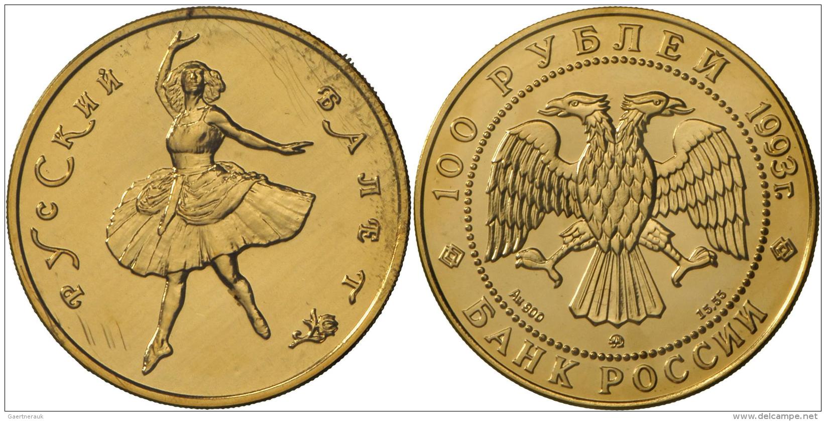 Russland - Anlagegold: GOLD BALLERINA-Set 1993 (nur 2.700 Sets): 100 Rubel &frac12;oz, 50 Rubel &frac14;oz, 25 Rubel 1/1 - Russland