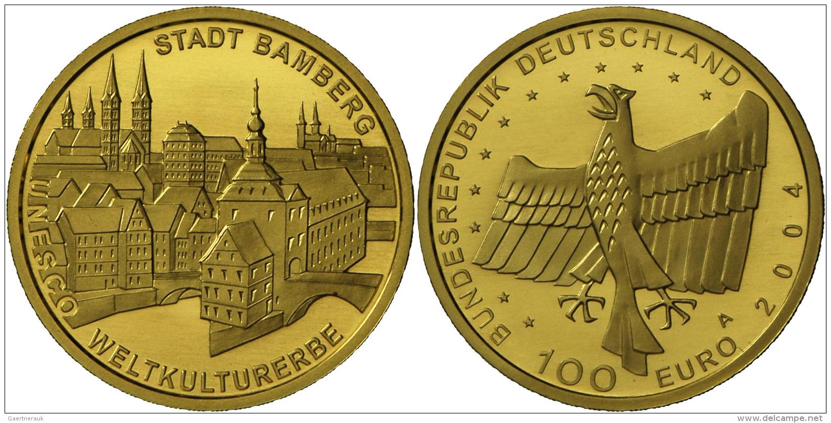 Deutschland - Anlagegold: 100 Euro 2004 A, Bamberg, J. 509, In Originalkapsel, Mit Zertifikat Und Originaletui, Stempelg - Deutschland