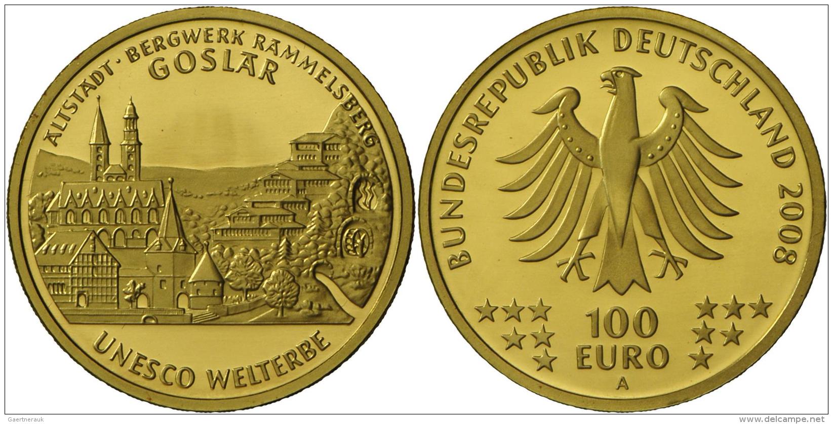 Deutschland - Anlagegold: 100 Euro 2008 A, Altstadt Goslar, J. 538, In Originalkapsel, Mit Zertifikat Und Originaletui, - Deutschland
