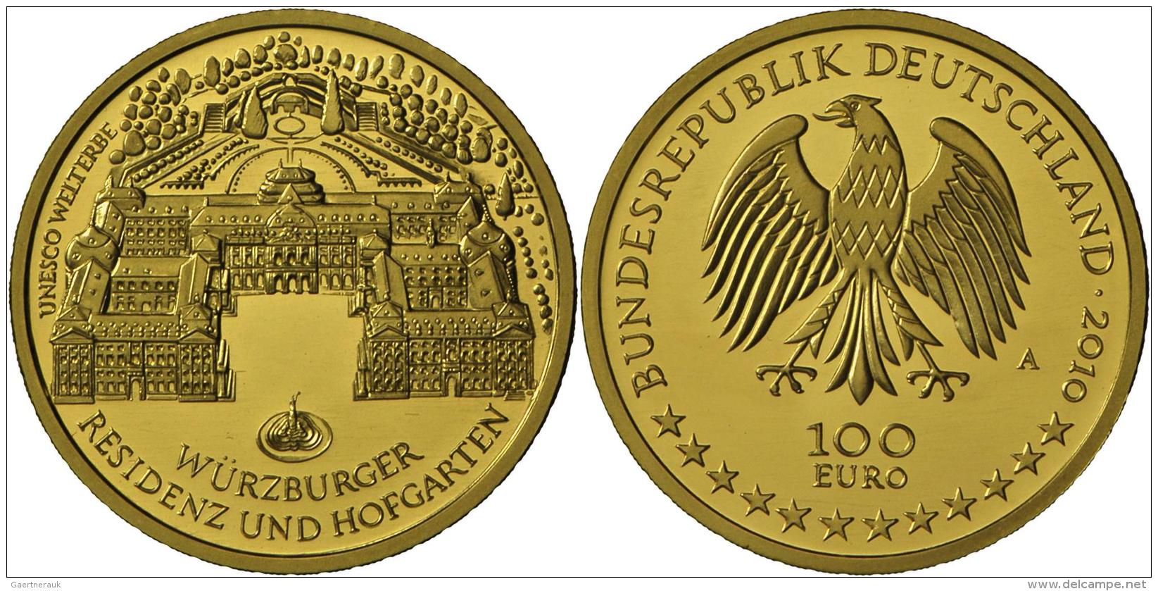 Deutschland - Anlagegold: 100 Euro 2010 A, W&uuml;rzburger Residenz, J. 555, In Originalkapsel, Mit Zertifikat, Stempelg - Deutschland