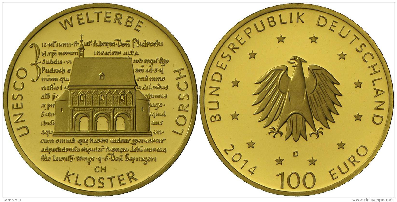 Deutschland - Anlagegold: 100 Euro 2014 D, Kloster Lorsch, J. 591, In Originalkapsel, Mit Zertifikat Und Originaletui, S - Deutschland