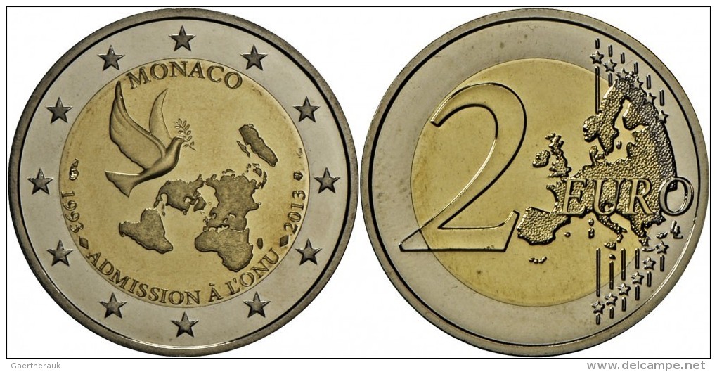 Monaco: 2 EURO-Sonderm&uuml;nze 2013: 20 Jahre Mitgliedschaft In Den Vereinten Nationen, Gekapselt, Ohne Etui/Zertifikat - Monaco