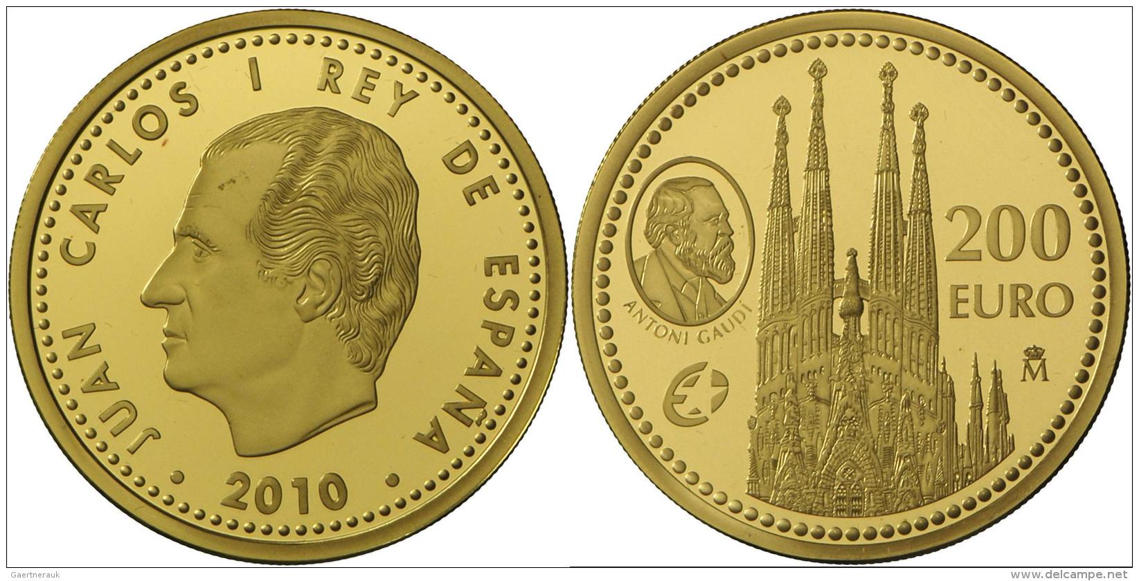 Spanien - Anlagegold: Gaudi, 200 &euro; 2010, 13.5g Feingold, Nur 3000 Ex., Etui Zertifikat /Umkarton, Polierte Platte. - Spanien