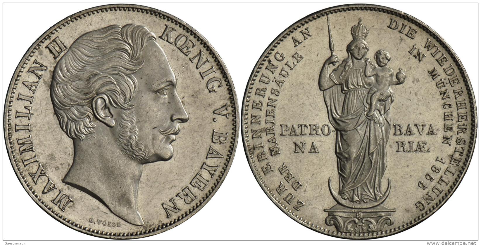 Bayern: Maximilian II. Joseph 1848-1864: Doppelgulden 1855, Mariengulden, AKS 168, Jaeger 84, Vorz&uuml;glich. - Sonstige & Ohne Zuordnung