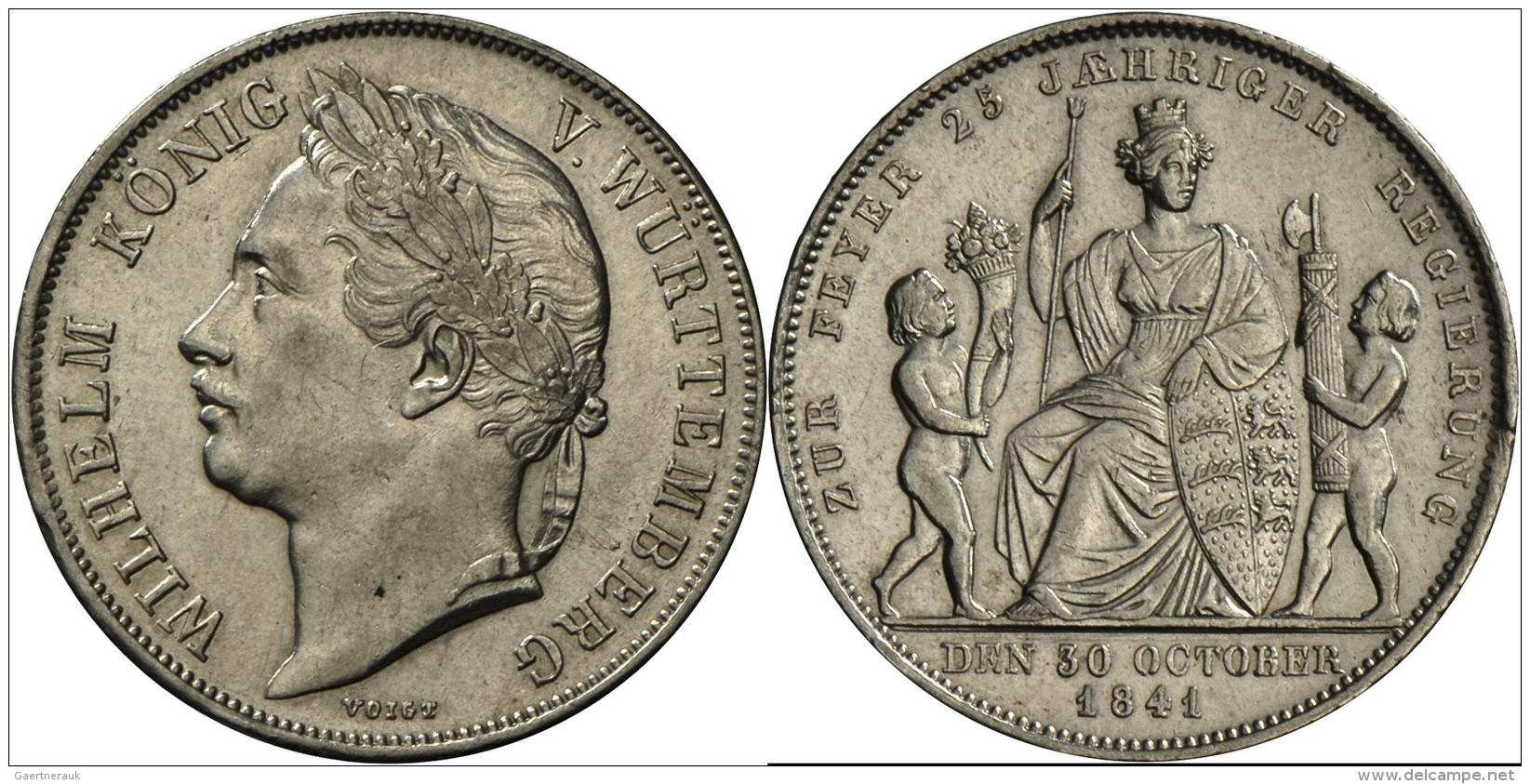 W&uuml;rttemberg: Wilhelm I. 1816-1864: 1 Gulden 1841, Regierungsjubil&auml;um, Jaeger 74, AKS 123, Klein/Raff 96, Stemp - Sonstige & Ohne Zuordnung