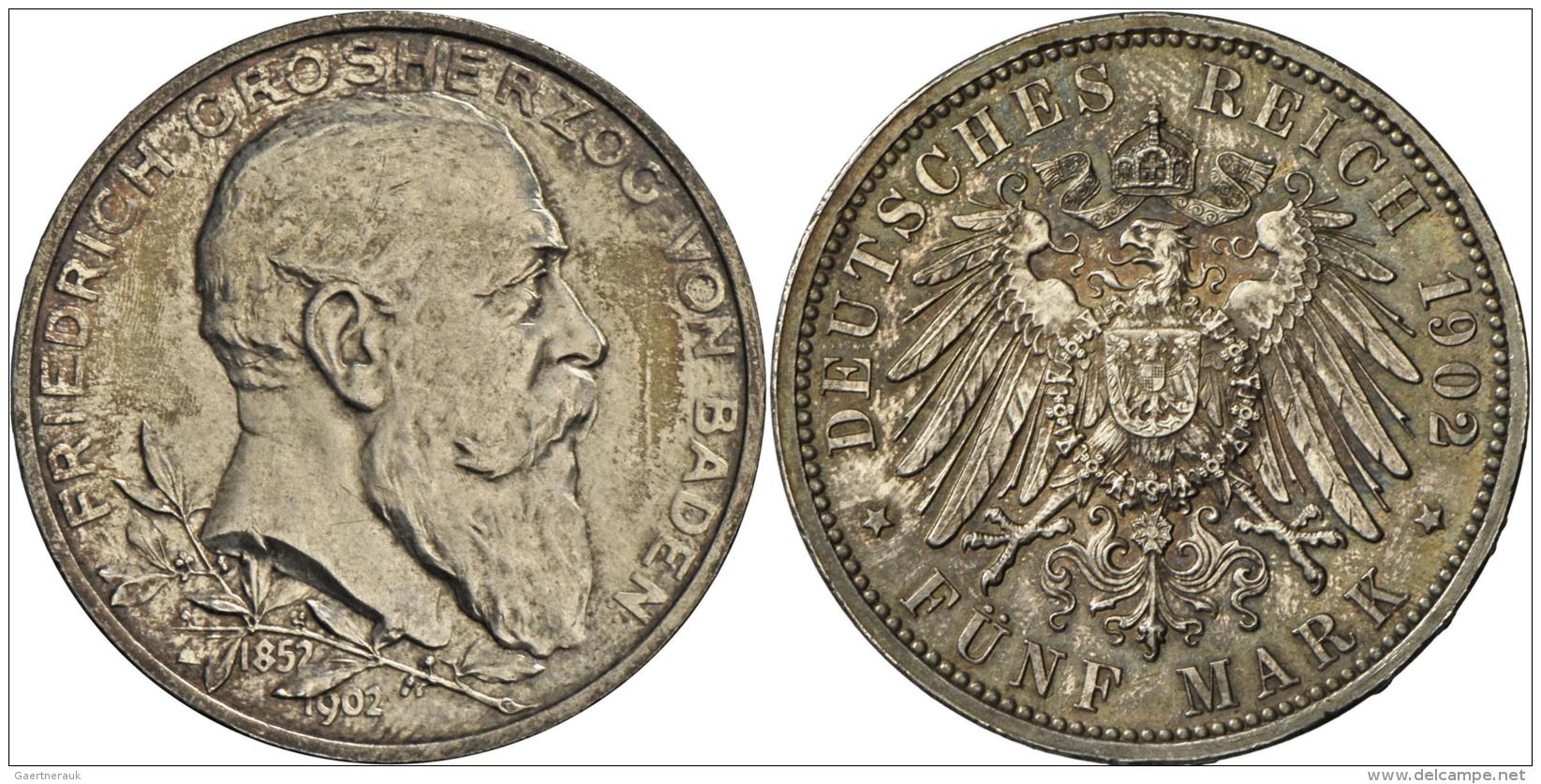 Baden: Friedrich I. 1852-1907: Lot 2 St&uuml;ck, 5 Mark 1902 Und 2 Mark 1902, 50.j&auml;hriges Regierungsjubil&auml;um, - Taler & Doppeltaler