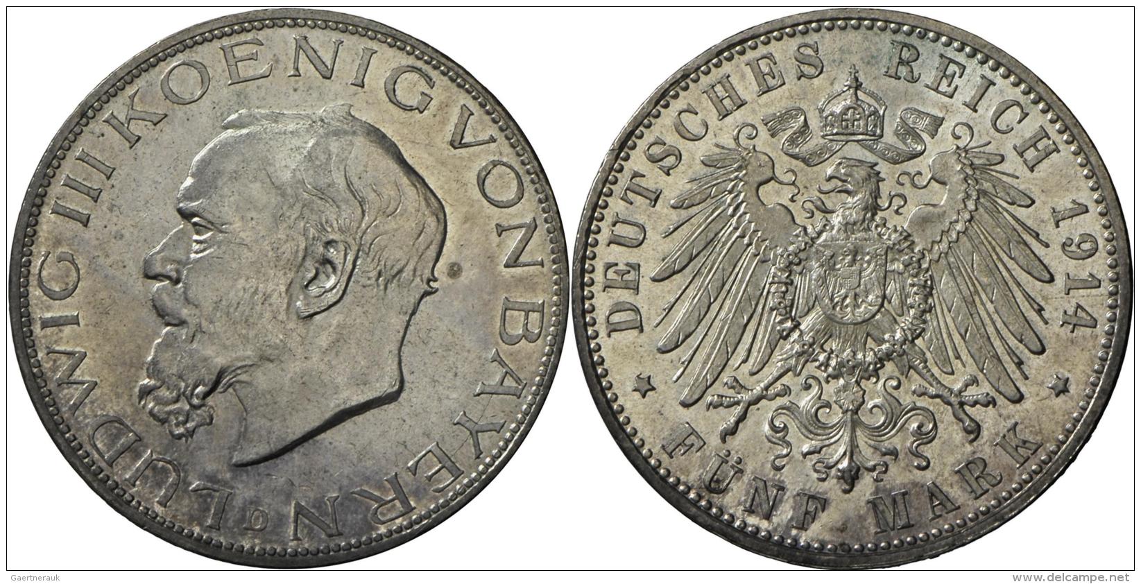 Bayern: Ludwig III. 1913-1918: 5 Mark 1914, Jaeger 53, Winz. Kratzer, Vorz&uuml;glich. - Taler & Doppeltaler