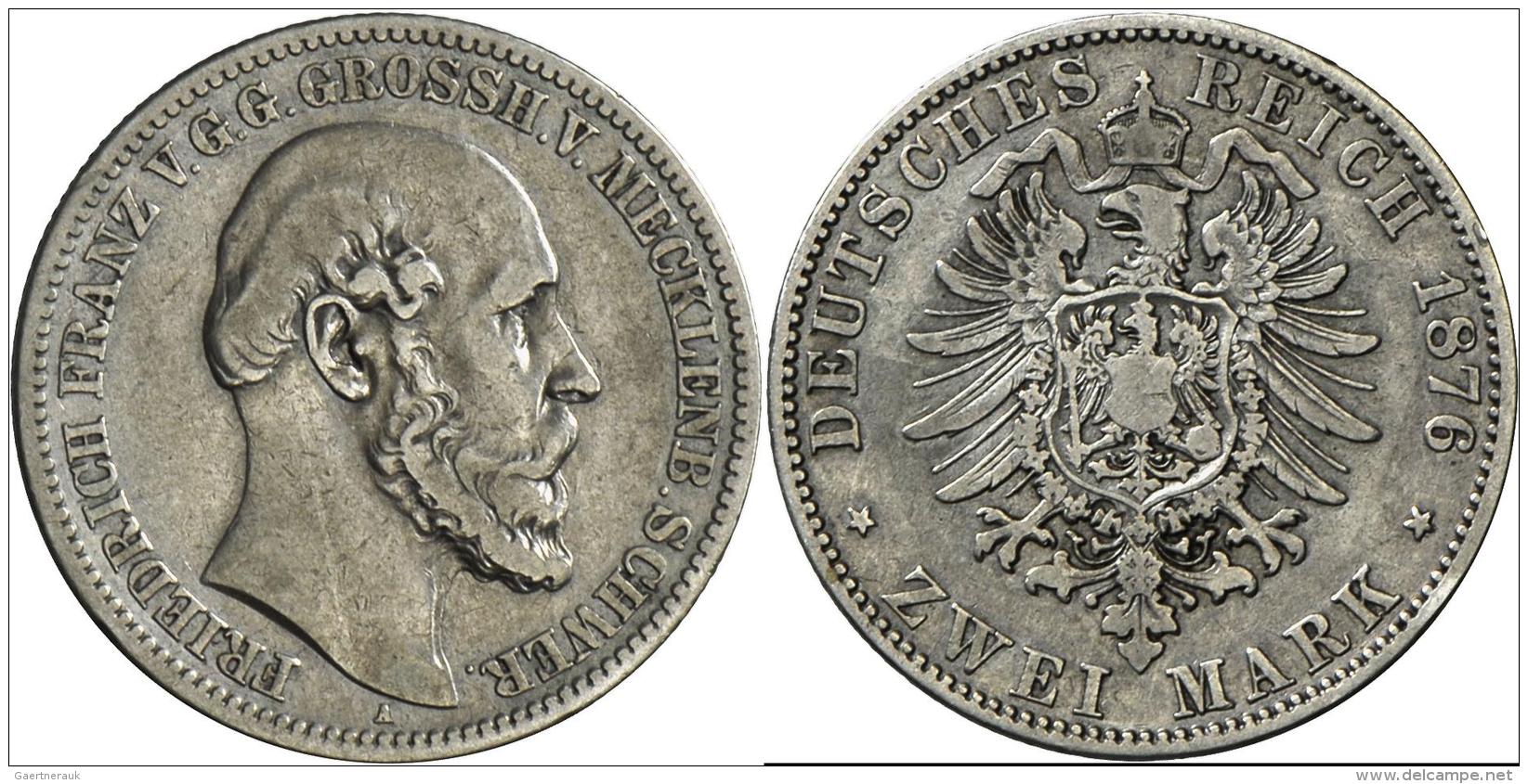 Mecklenburg-Schwerin: Friedrich Franz II. 1842-1883: 2 Mark 1876 A, Jaeger 84, Sehr Sch&ouml;n. - Taler & Doppeltaler