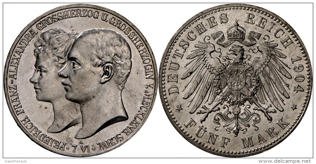 Mecklenburg-Schwerin: Friedrich Franz IV. 1901-1918:, 5 Mark 1904 A, Jaeger 87, Feine Kratzer, Vorz&uuml;glich-Stempelgl - Taler & Doppeltaler