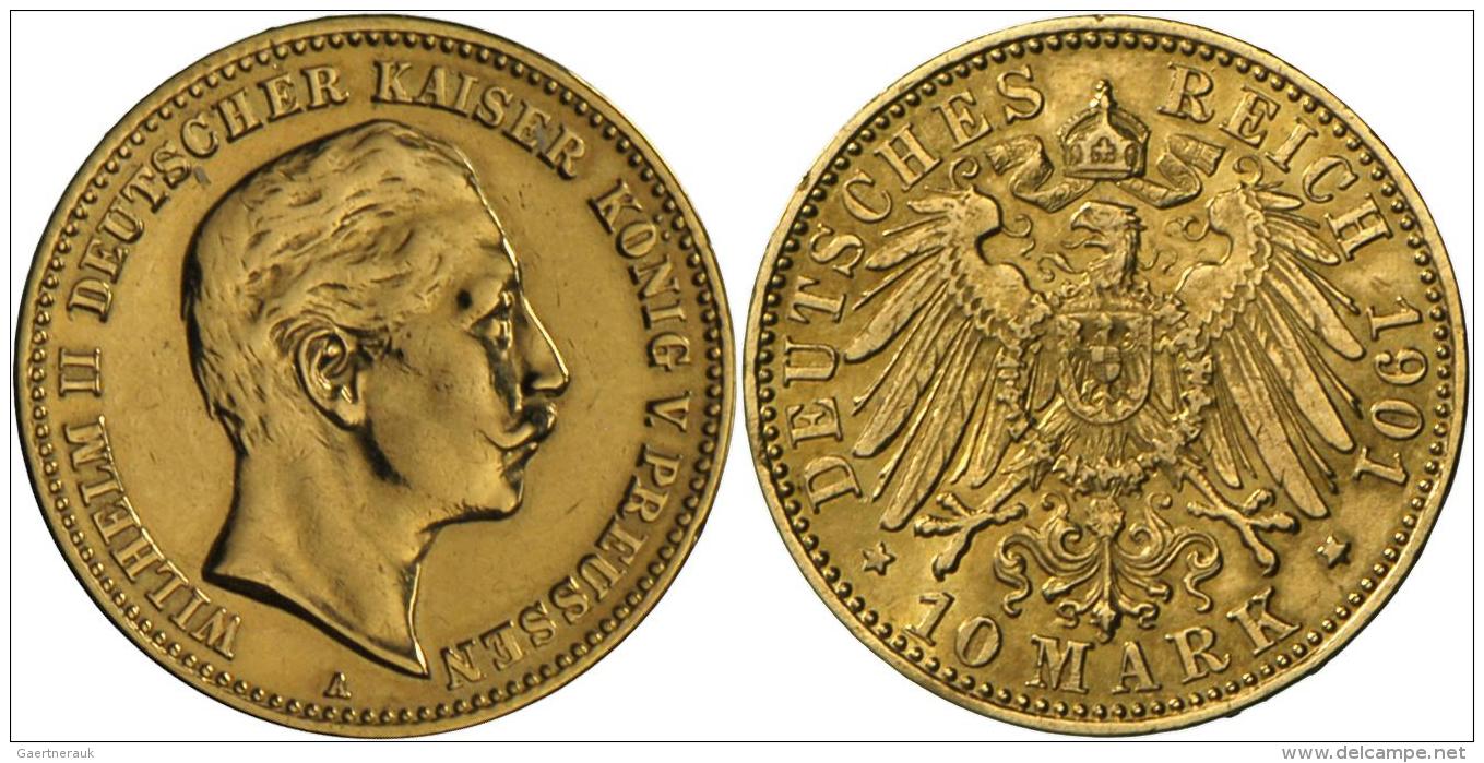 Preu&szlig;en: Wilhelm II. 1888-1918: 10 Mark 1901 A, Jaeger 251, Gold 900, 3,982 G, Gereinigt, Fast Vorz&uuml;glich. - Goldmünzen