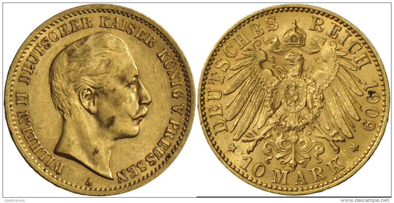 Preu&szlig;en: Wilhelm II. 1888-1918: 10 Mark 1909 A, Jaeger 251, Sehr Sch&ouml;n. - Goldmünzen