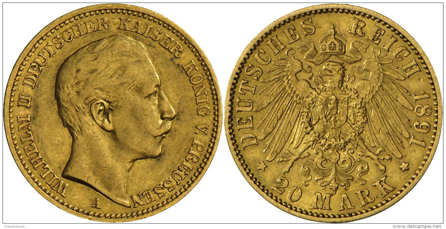 Preu&szlig;en: Wilhelm II. 1888-1918: 20 Mark 1891, Jaeger 252, Sehr Sch&ouml;n. - Goldmünzen