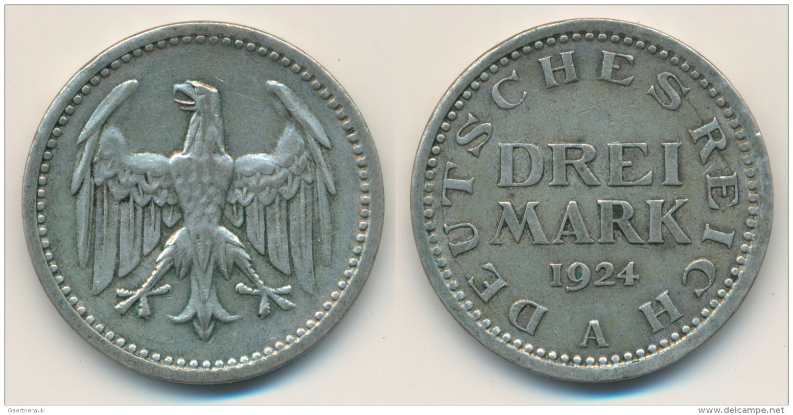 Weimarer Republik: 3 Reichsmark 1924 A, Jaeger 312, Sehr Sch&ouml;n+. - Autres & Non Classés