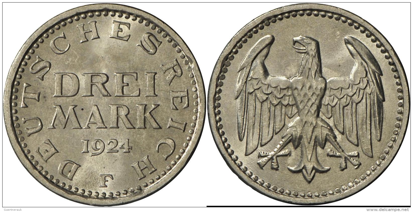 Weimarer Republik: 3 Reichsmark 1925 F, Feiner Matter Stempelglanz. - Autres & Non Classés