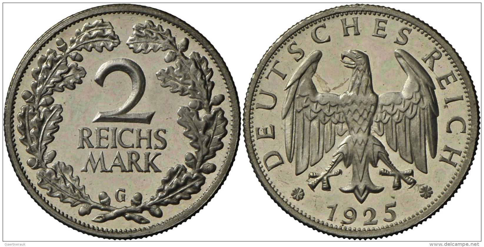 Weimarer Republik: 2 Reichsmark 1925 G, J. 320, Als Proof Sehr Selten Angeboten ! RR, Fein Zaponiert, Polierte Platte. - Autres & Non Classés