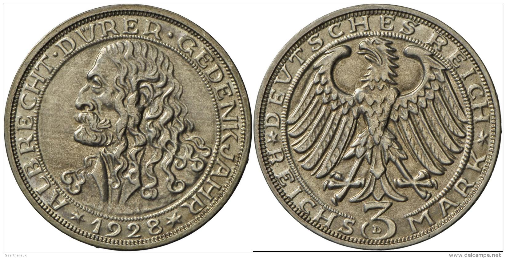 Weimarer Republik: 3 Reichsmark 1928 D, D&uuml;rer, J. 332, Feiner Matter Stempelglanz. - Autres & Non Classés