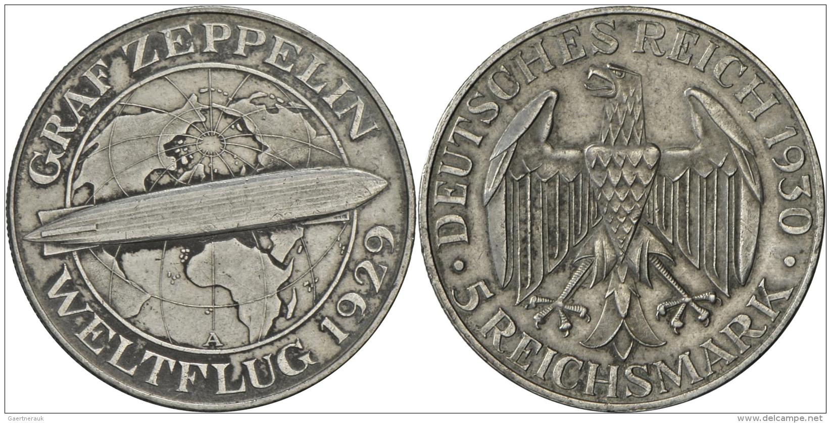 Weimarer Republik: 5 Reichsmark 1930 A, Zeppelin, Jaeger 343, Fast Vorz&uuml;glich. - Autres & Non Classés