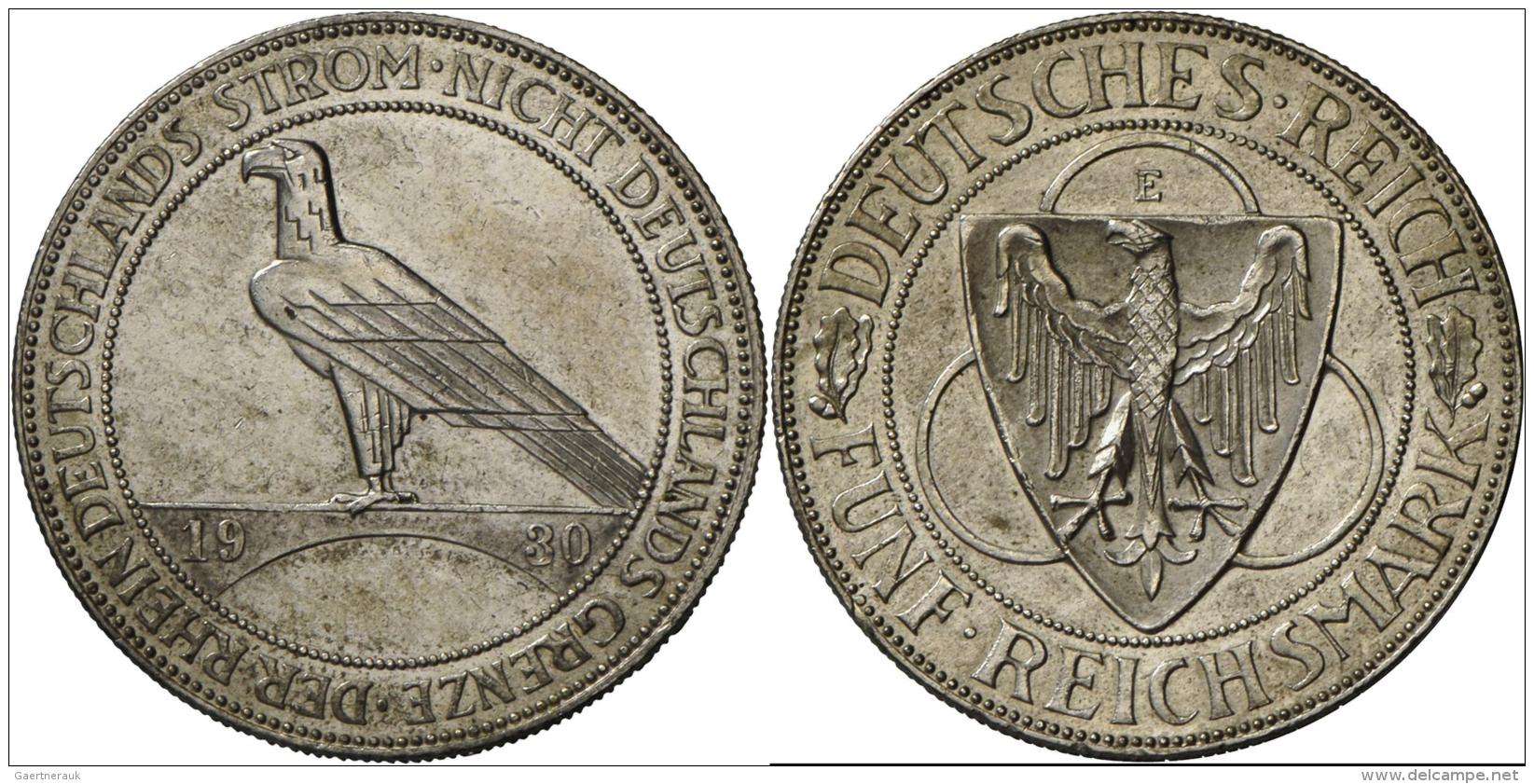 Weimarer Republik: 5 Reichsmark 1930 E (nur 60.180 Ex.), Rheinlandr&auml;umung, Jaeger 346, Gutes Vorz&uuml;glich. - Other & Unclassified