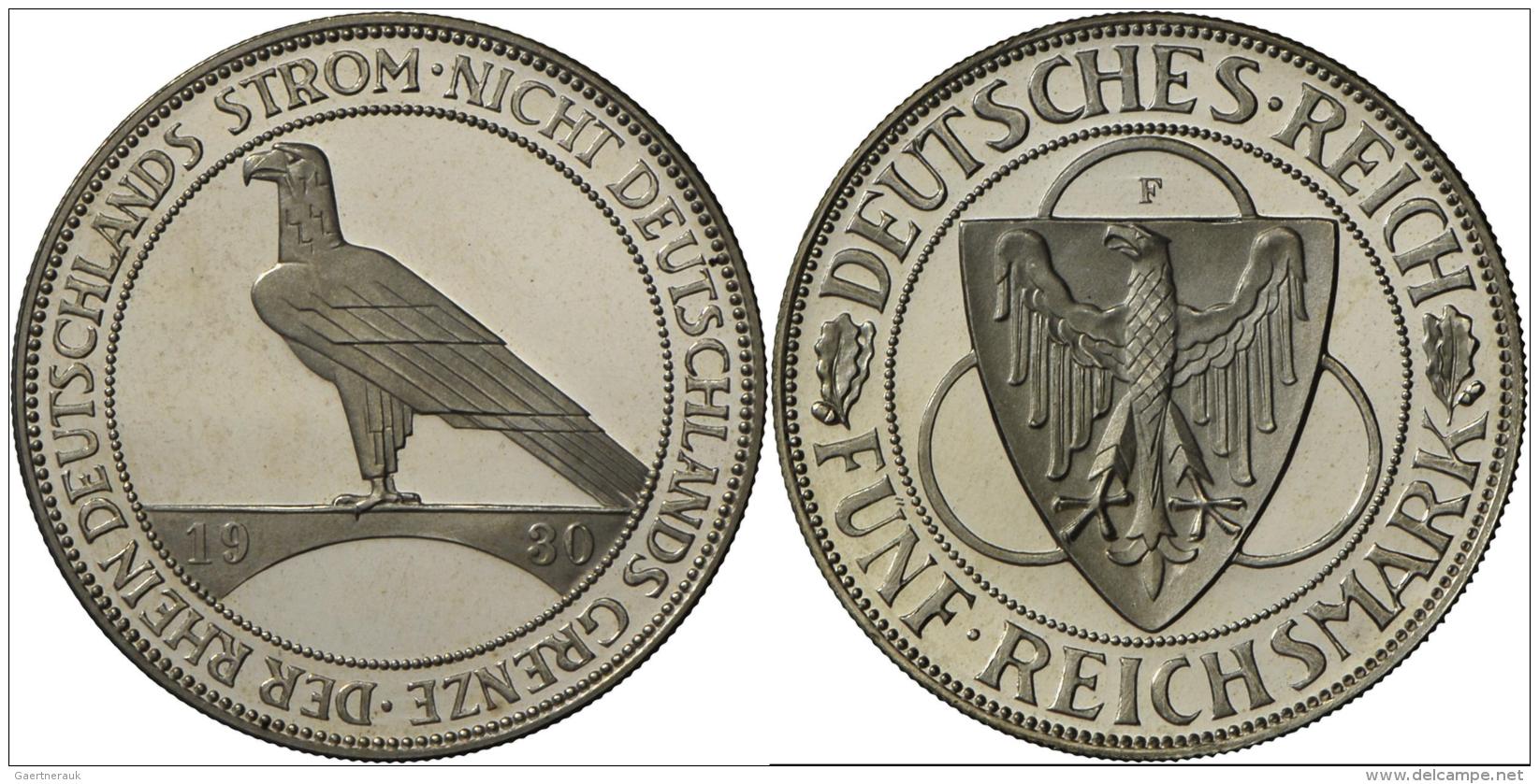 Weimarer Republik: 5 Reichsmark 1930 F, Rheinland-R&auml;umung, Jaeger 346, Min. Berieben, Polierte Platte. - Sonstige & Ohne Zuordnung