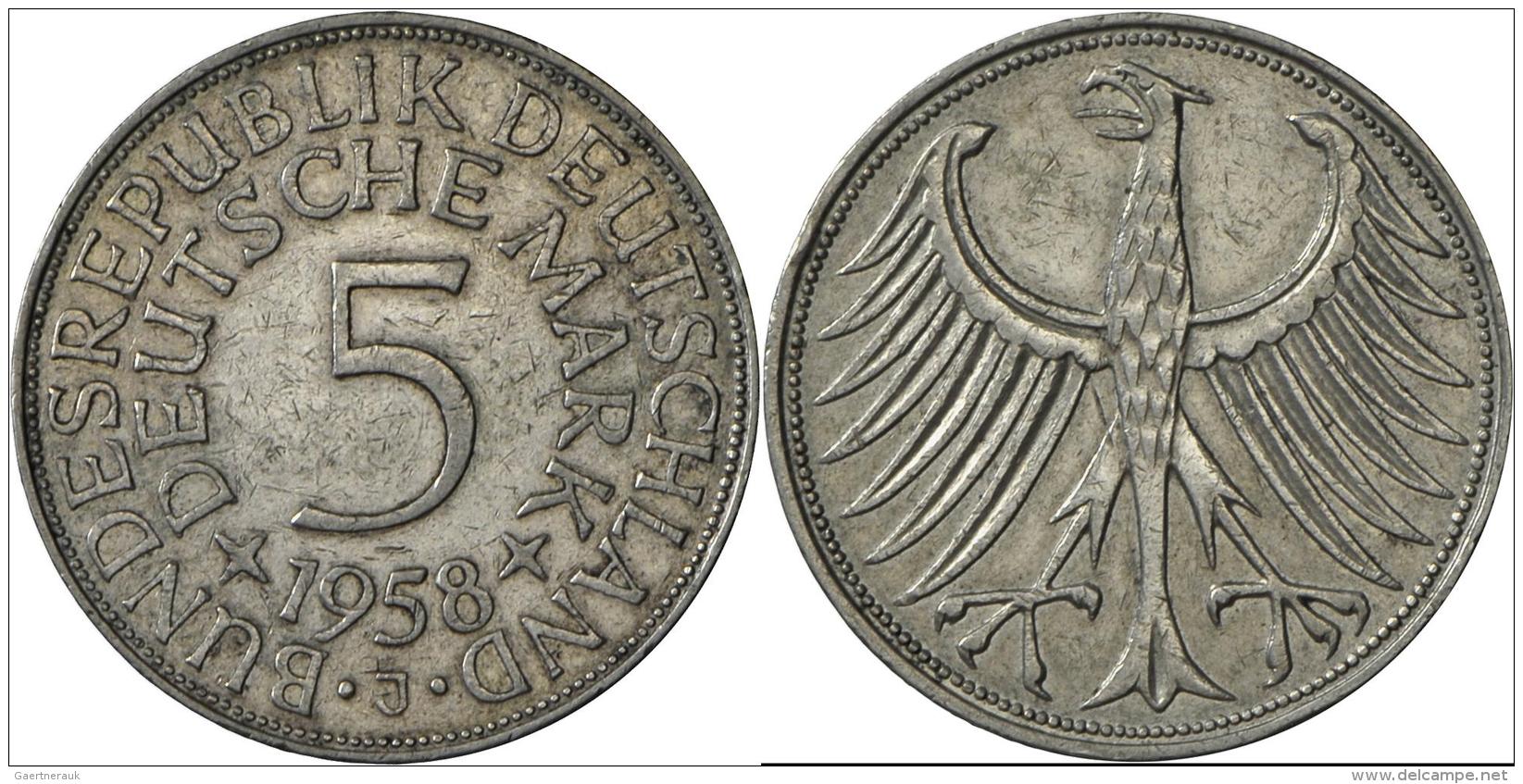 Bundesrepublik Deutschland 1948-2001: 5 D-Mark 1958 J, Jaeger 387, Sehr Sch&ouml;n. - Sonstige & Ohne Zuordnung