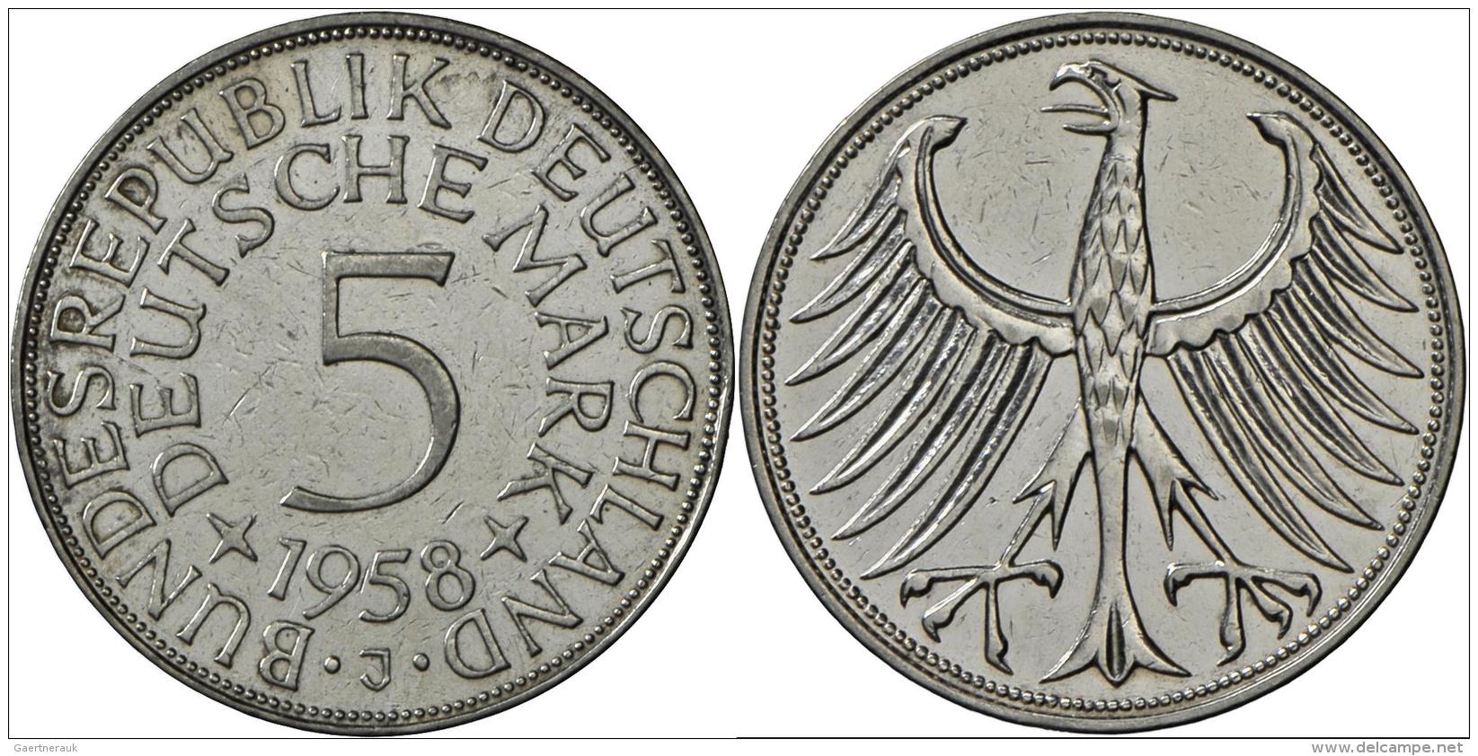 Bundesrepublik Deutschland 1948-2001: 5 D-Mark 1958 J, Jaeger 387, Sehr Sch&ouml;n. - Sonstige & Ohne Zuordnung