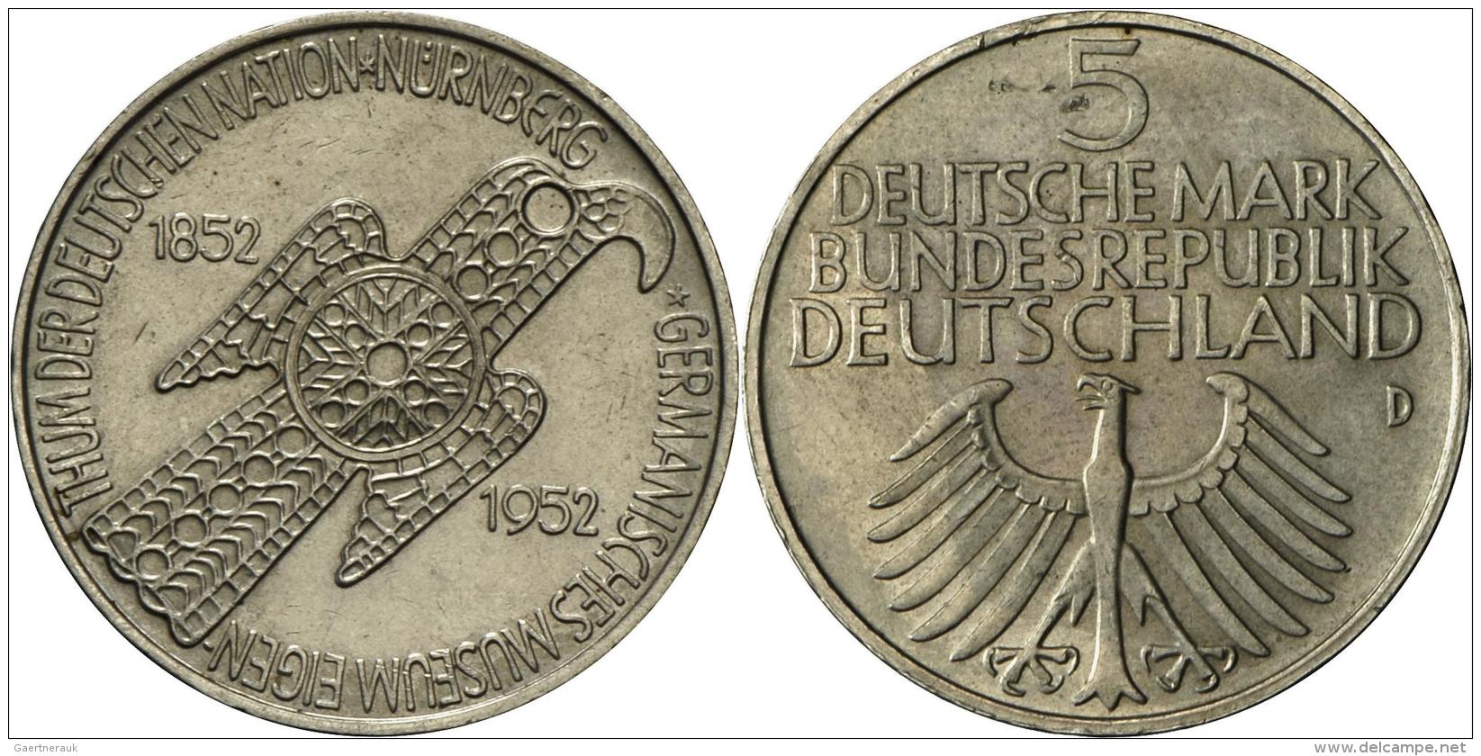 Bundesrepublik Deutschland 1948-2001: 5 D-Mark 1952 D, Germanisches Museum, Jaeger 388, Kratzer, Sehr Sch&ouml;n-vorz&uu - Autres & Non Classés