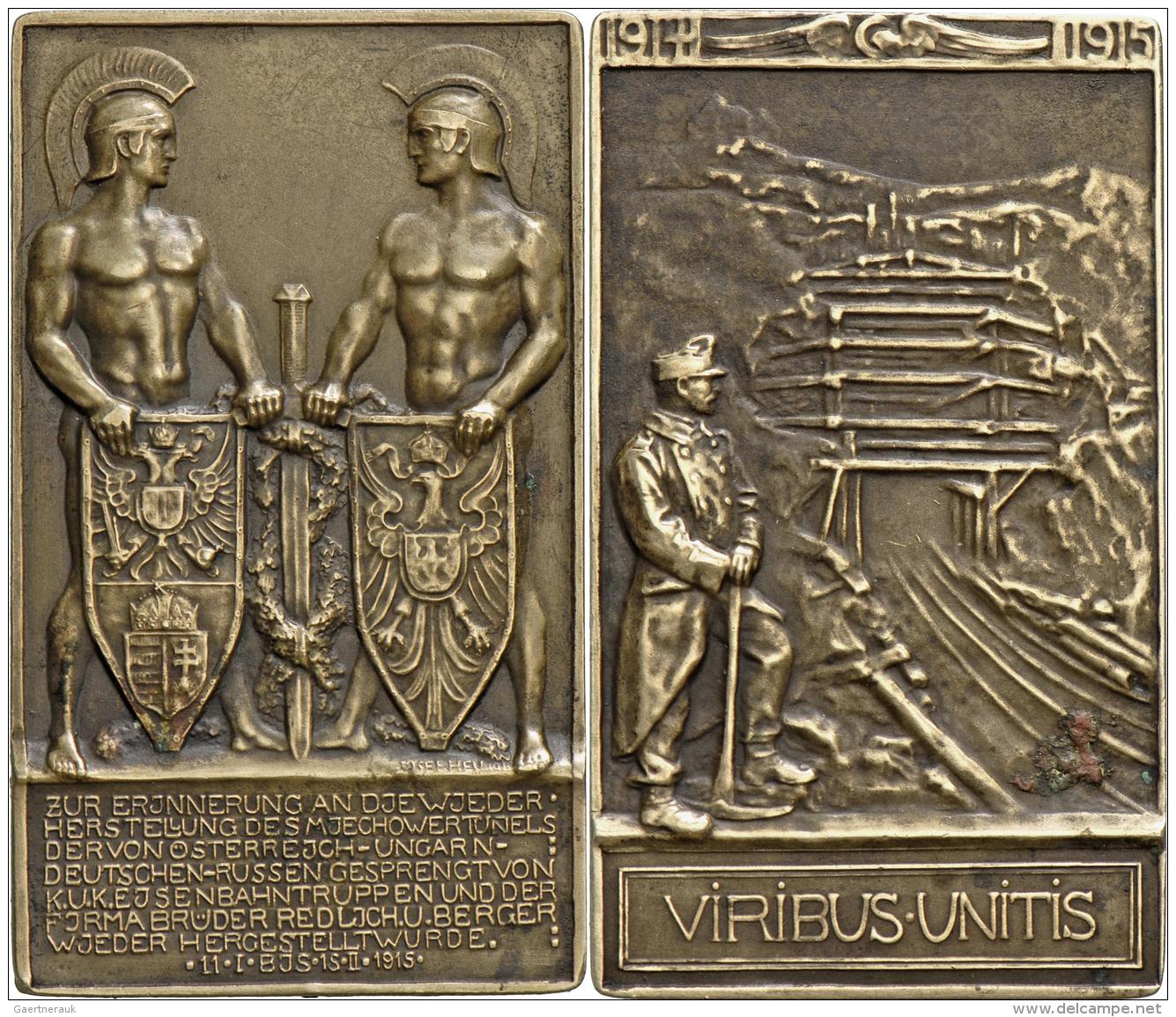 Medaillen Alle Welt: 1. Weltkrieg 1914-1918: Bronzeplakette 1915 Von Josef Heu, Auf Die Wiederherstellung Des Gesprengte - Ohne Zuordnung