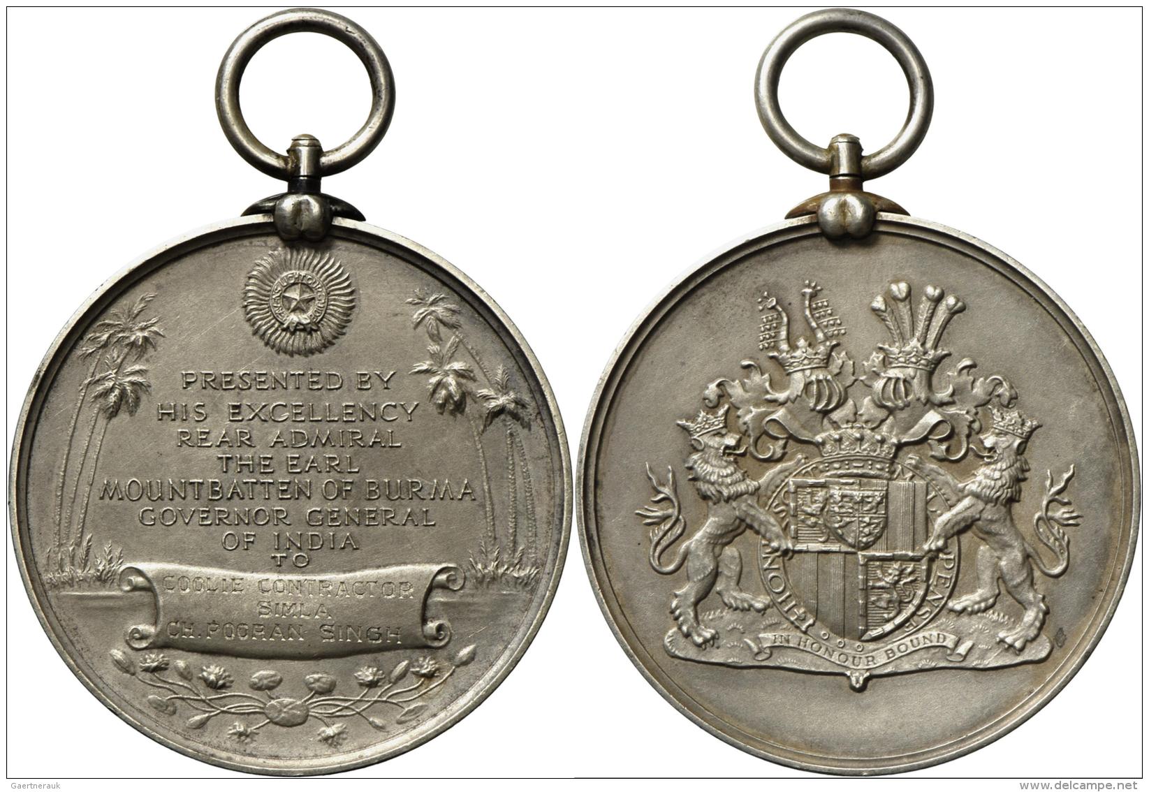 Medaillen Alle Welt: Burma: Silbermedaille O. J., Verliehen Von Earl Mountbatten Of Burma, Generalgouverneur Von Indien; - Ohne Zuordnung