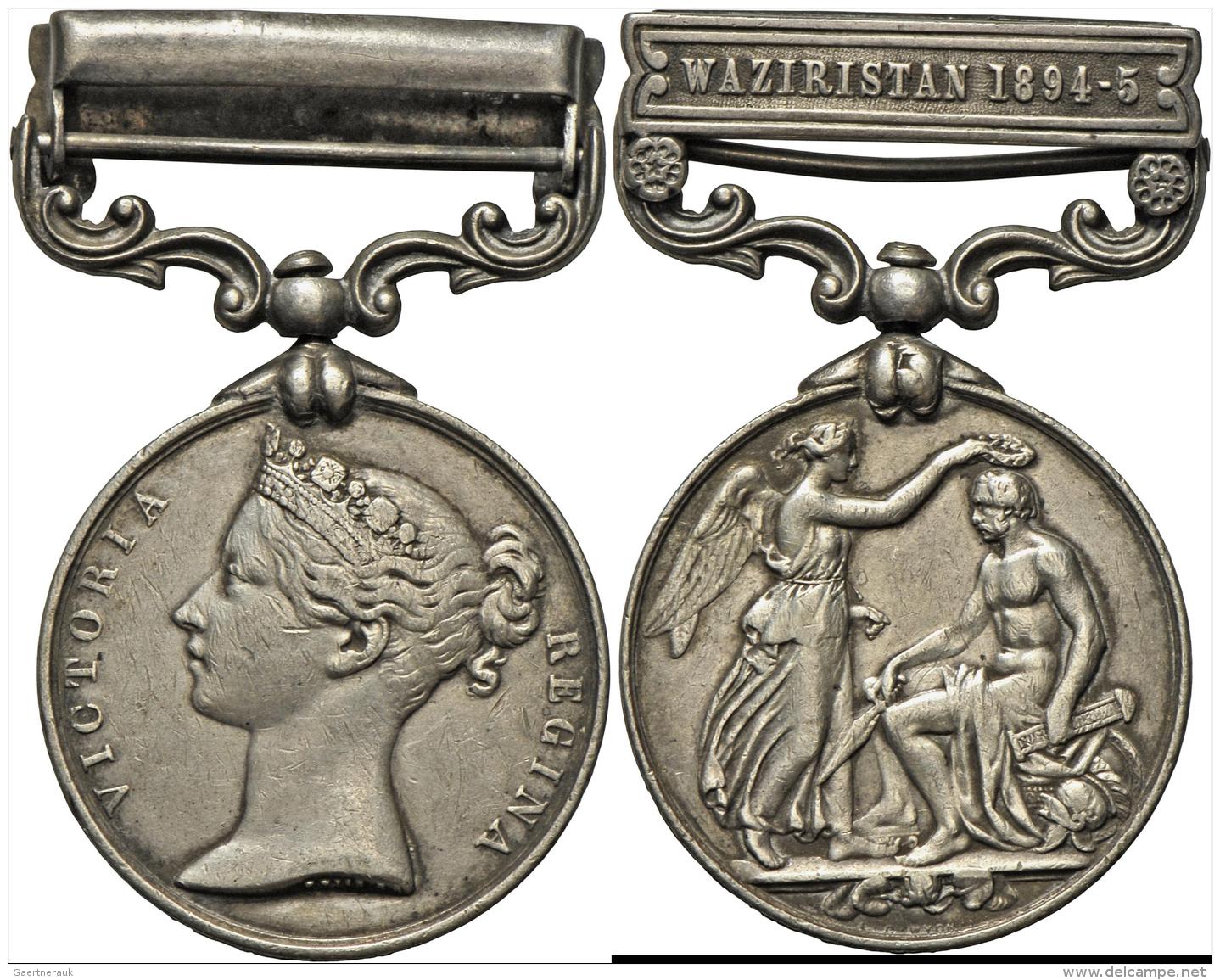 Medaillen Alle Welt: Indien-Victoria 1837-1901: India General Service Silbermedaille; 1 Clasp: Waziristan 1894-5; 36 Mm, - Ohne Zuordnung