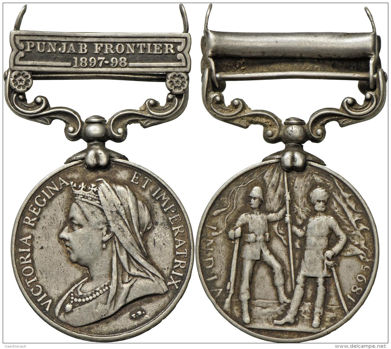 Medaillen Alle Welt: Indien-Victoria 1837-1901: Lot 2 St&uuml;ck; India General Service Silbermedaille; 2 Clasps: Punjab - Ohne Zuordnung