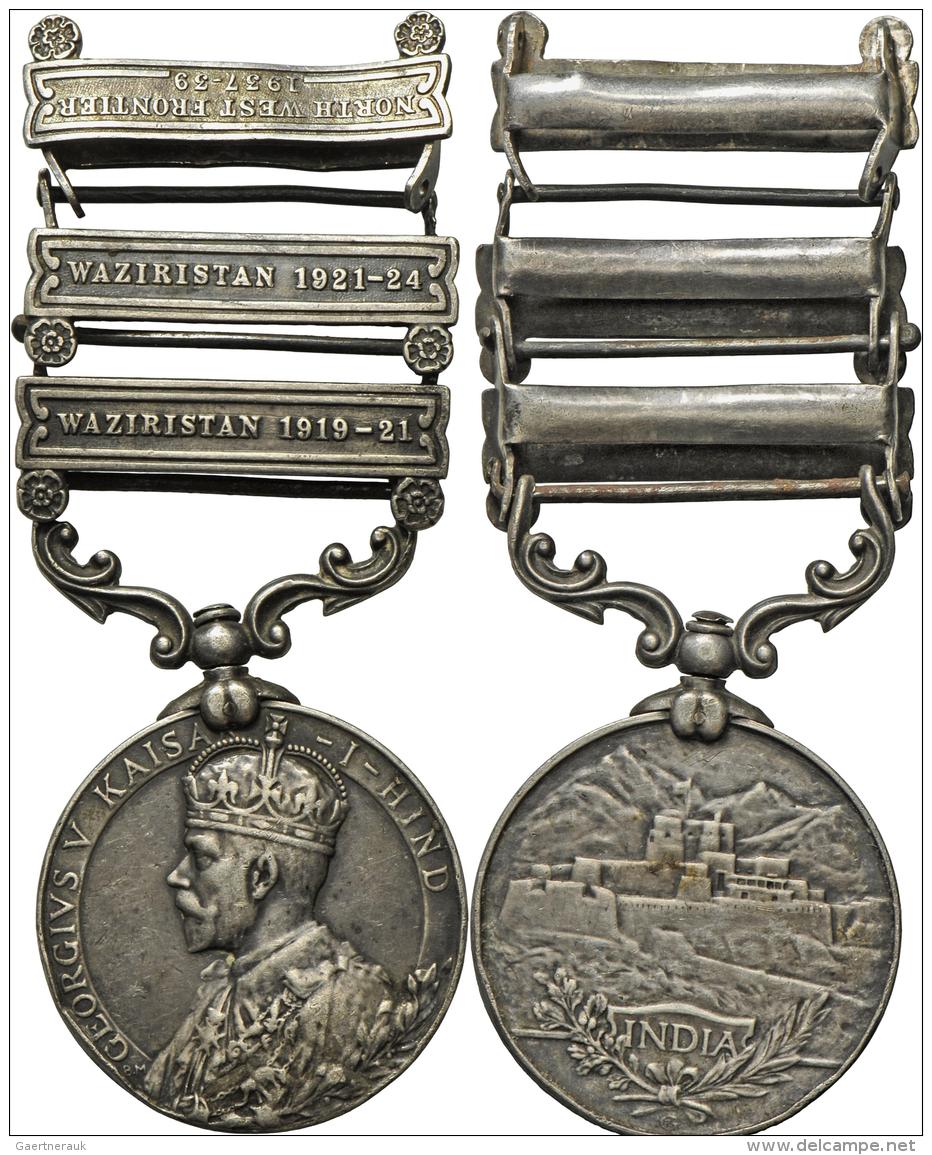 Medaillen Alle Welt: Indien-Georg V. 1910-1936: India General Service Silbermedaille; 3 Clasps: Waziristan 1919-21, Wazi - Ohne Zuordnung