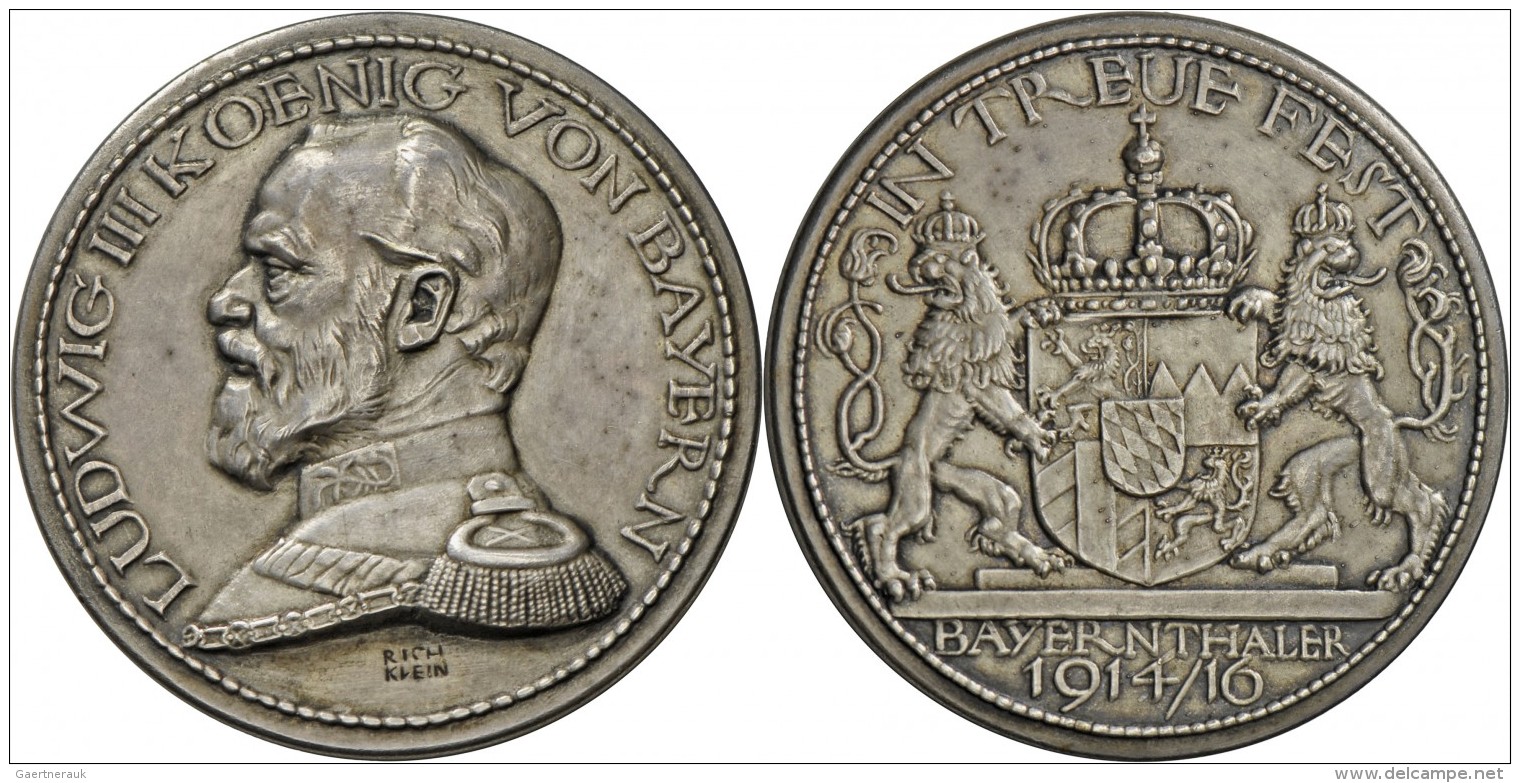 Medaillen Deutschland: Bayern, Ludwig III., 1913-1918: Versilberte Zinnsteckmedaille 1914-1916 (von R. Klein), Sog. Baye - Sonstige & Ohne Zuordnung