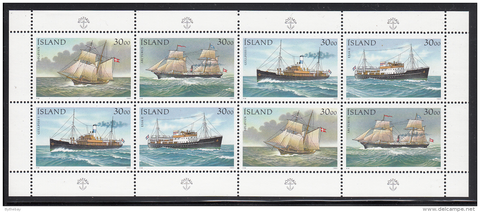 Iceland MNH 1991 Sheet Of 8 4 Different Ships - Blokken & Velletjes