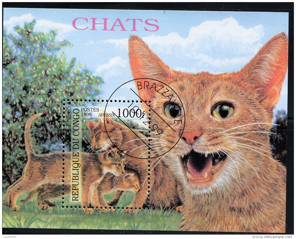 CAMBODGE 1999, CHATS,  1 Bloc,  Oblitéré / Used. R1323 - Hauskatzen