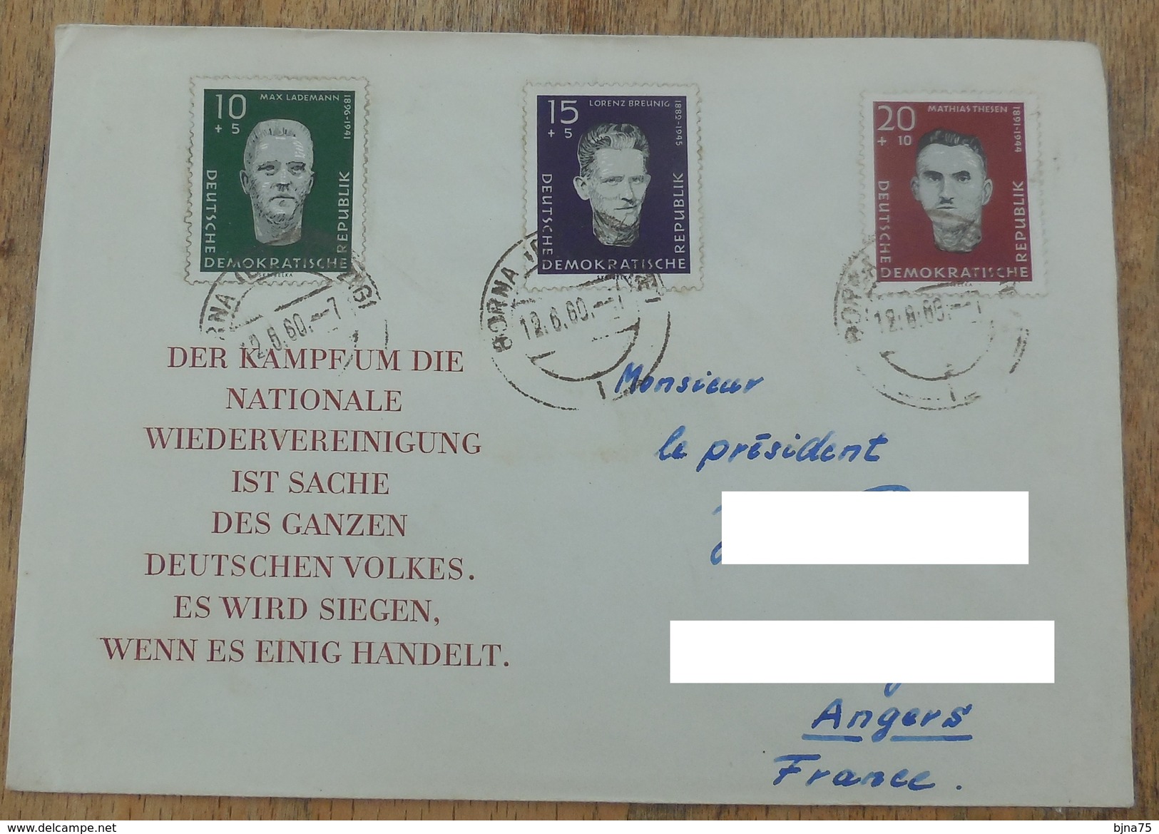 RDA 1960 N° YT 479 480 481 / Souvenir Des Antifacistes De Sachsenhausen / Enveloppe Réunification Nationale - Briefe U. Dokumente