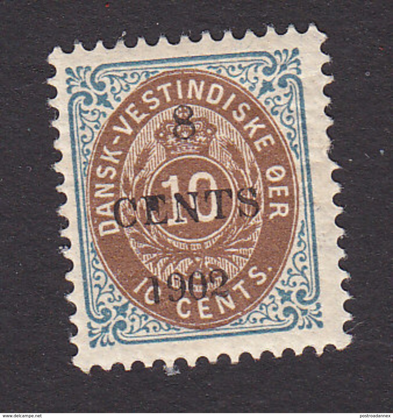 Danish West Indies, Scott #25, Mint Hinged, Number Surcharged, Issued 1902 - Danemark (Antilles)