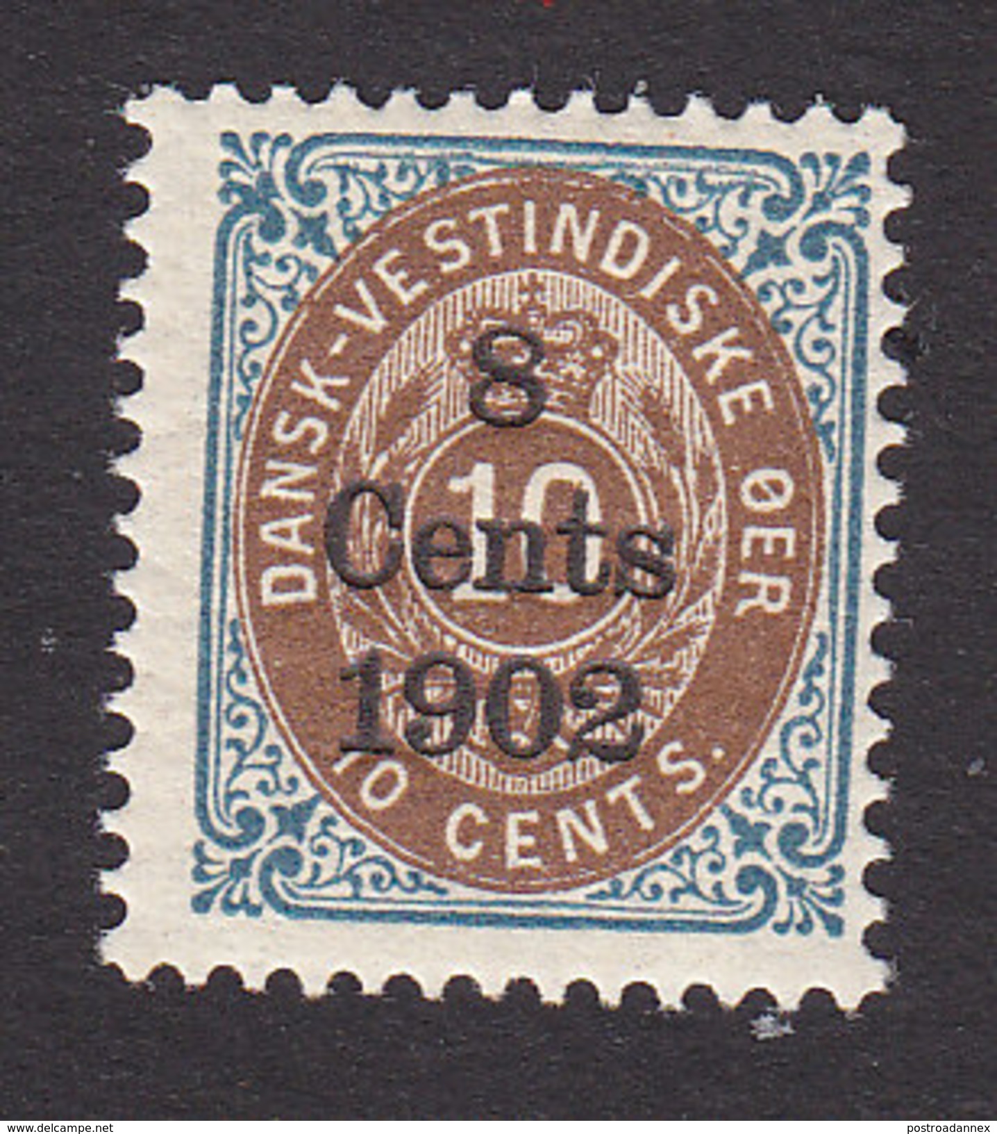 Danish West Indies, Scott #28, Mint Hinged, Number Surcharged, Issued 1902 - Denmark (West Indies)