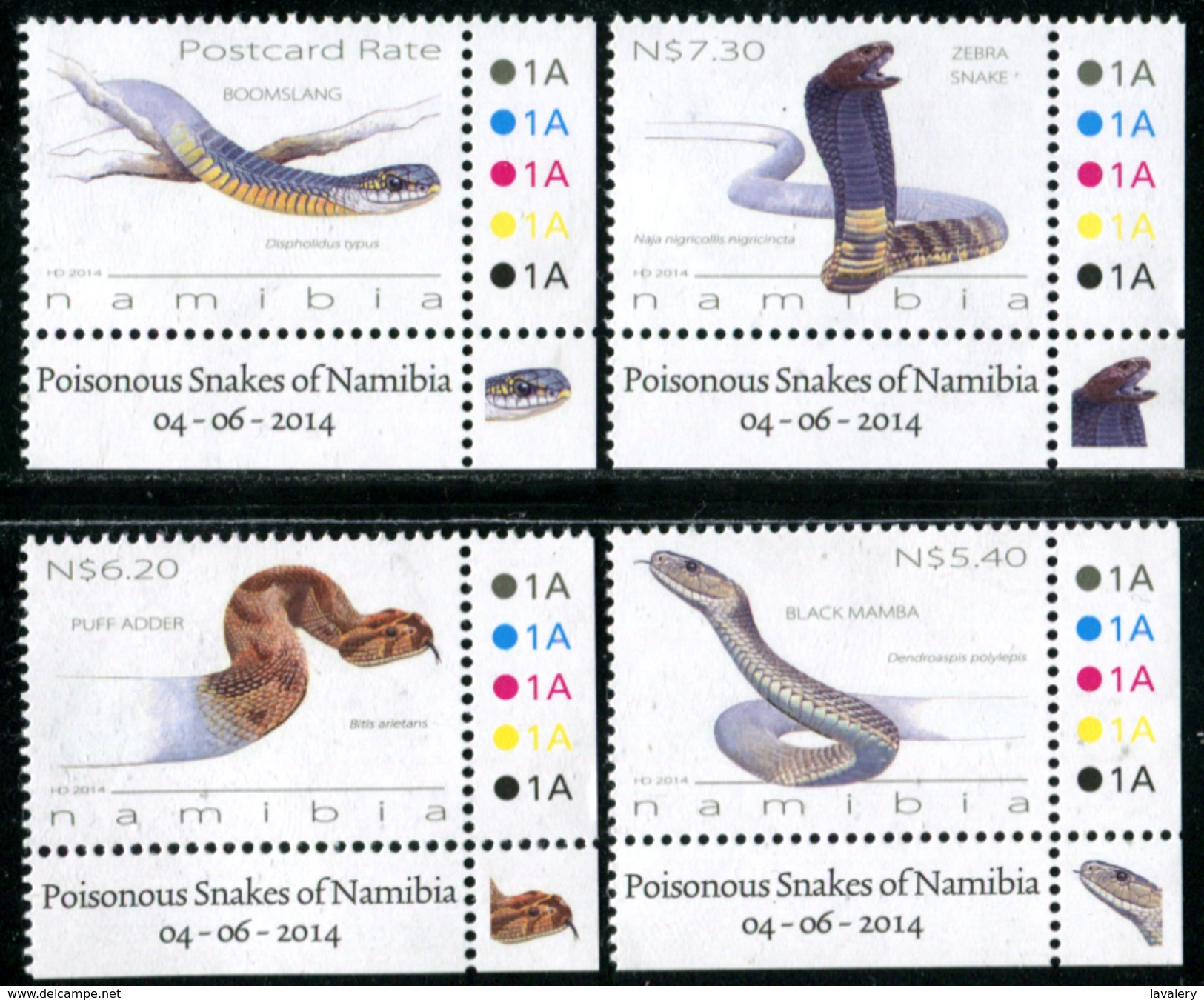 NAMIBIA 2014 Poisonous Snakes Of Namibia Reptiles Animals Fauna MNH - Schlangen