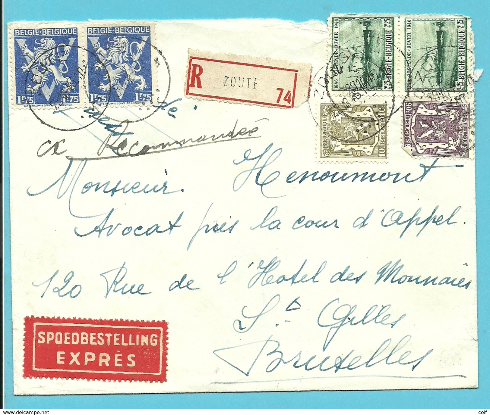 420+683A+714+726 Op Brief Aangetekend Per EXPRES Stempel ZOUTE - 1935-1949 Kleines Staatssiegel