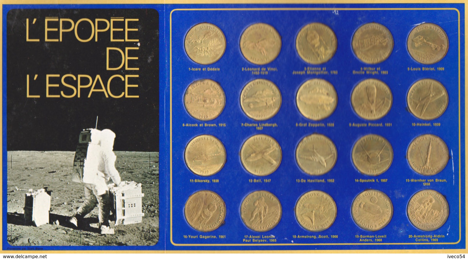 1969  U.S.A. " Odyssée De L'Espace "  Carnet  Médaillier Complet Shell  ( 20 Médailles Commémoratives ) - Other & Unclassified