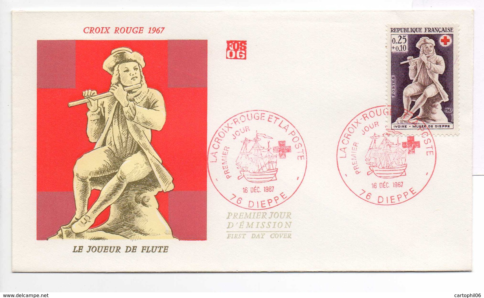 - FRANCE - FDC DIEPPE 16.12.1967 - CROIX ROUGE - LE JOUEUR DE FLUTE - - Rotes Kreuz