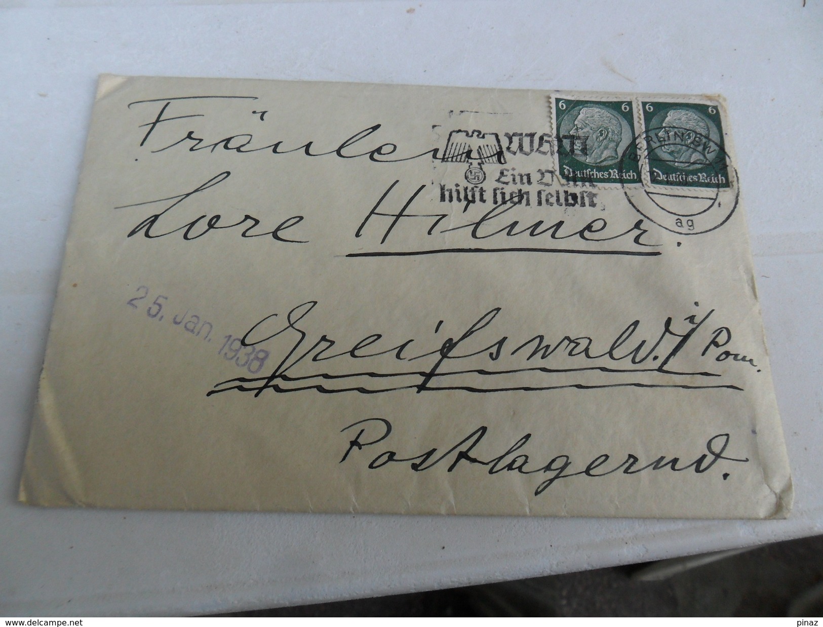 TERZO  REICH  BUSTA ANNULLO TARGHETTA 1938 Con Manoscritto - Storia Postale