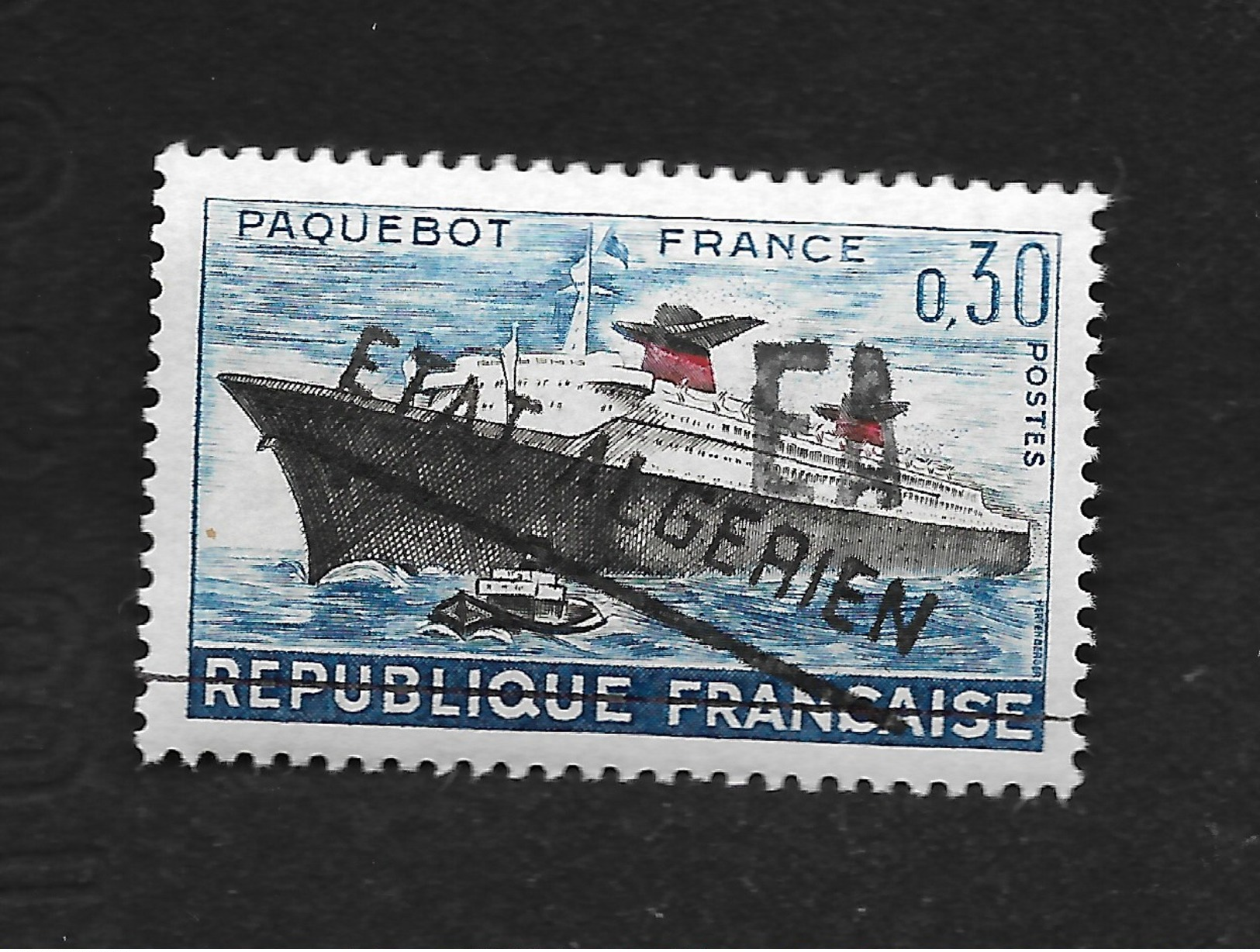 0,30F Paquebot France, Surch. ETAT ALGERIEN + EA Noir D' ALGER - Algeria (1962-...)