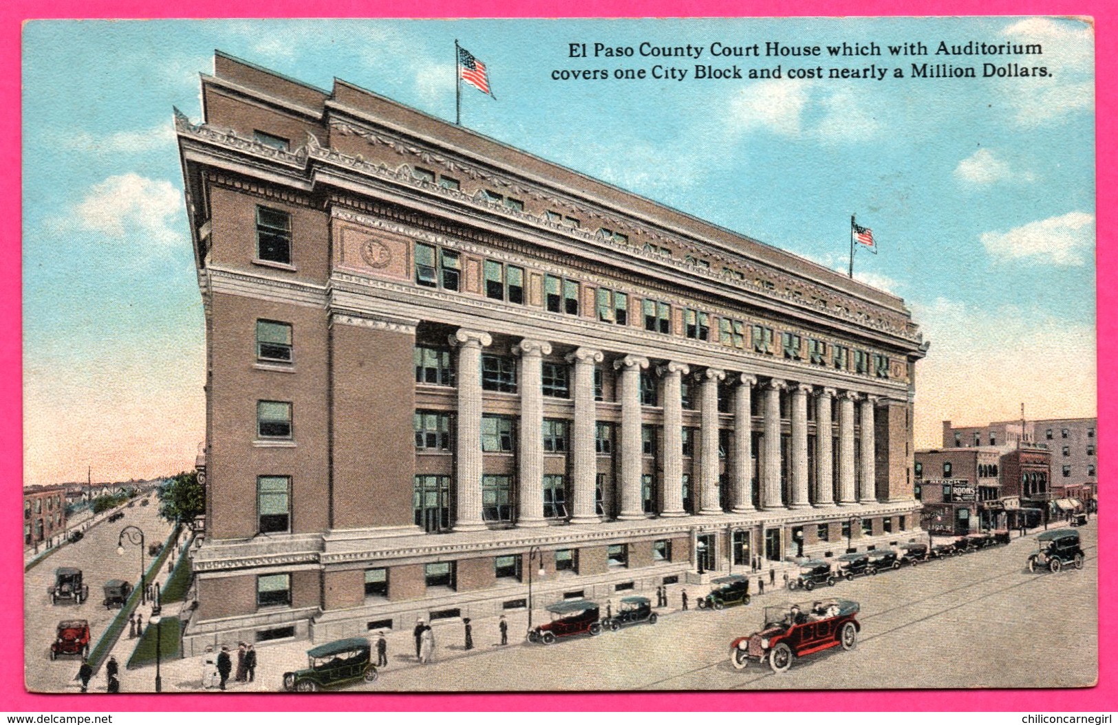 El Paso County Court House Which With Auditorium Covers One City Block .. - Vieilles Voitures - Animée - Colorisée - El Paso