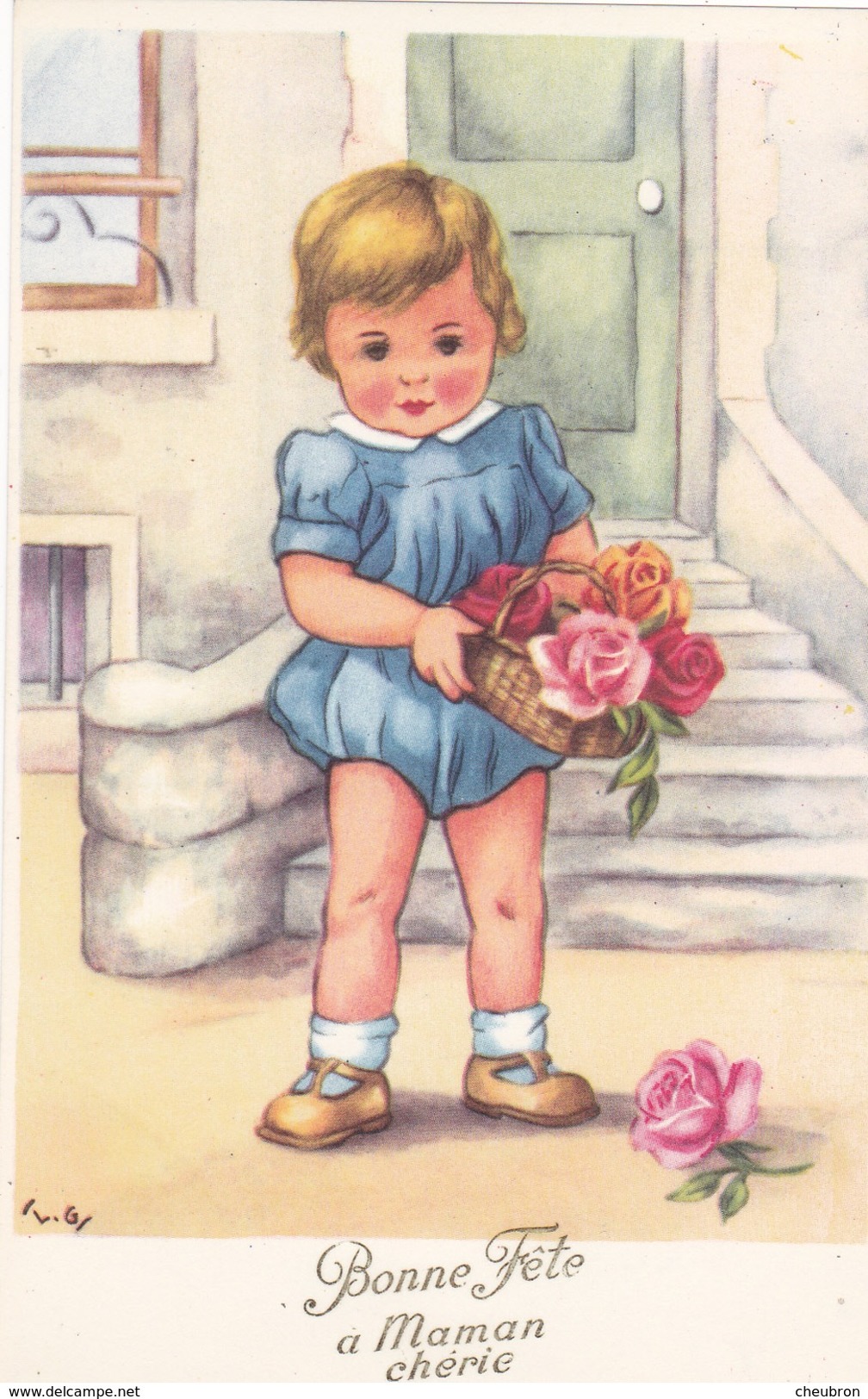 CARTE FANTAISIE  BONNE FÊTE A MAMAN CHERIE. TL. GI . ILLUSTRATEUR. ENFANT ET SON PANIER DE ROSES - Fête Des Mères